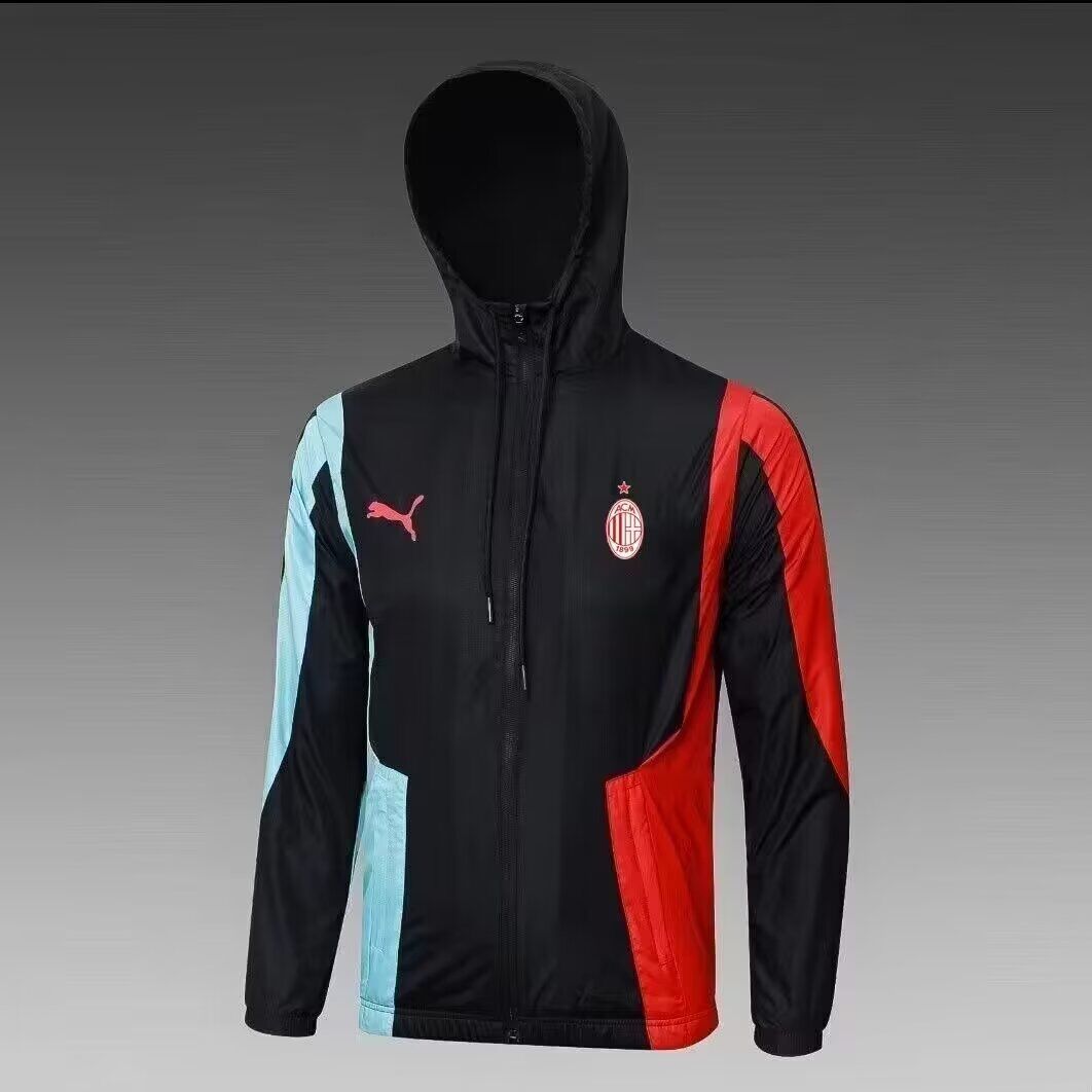 AAA Quality AC Milan 24/25 Wind Coat - Black/Blue/Red